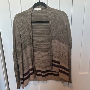 Gilded Intent Taupe Striped Open-Front Shawl Cardigan